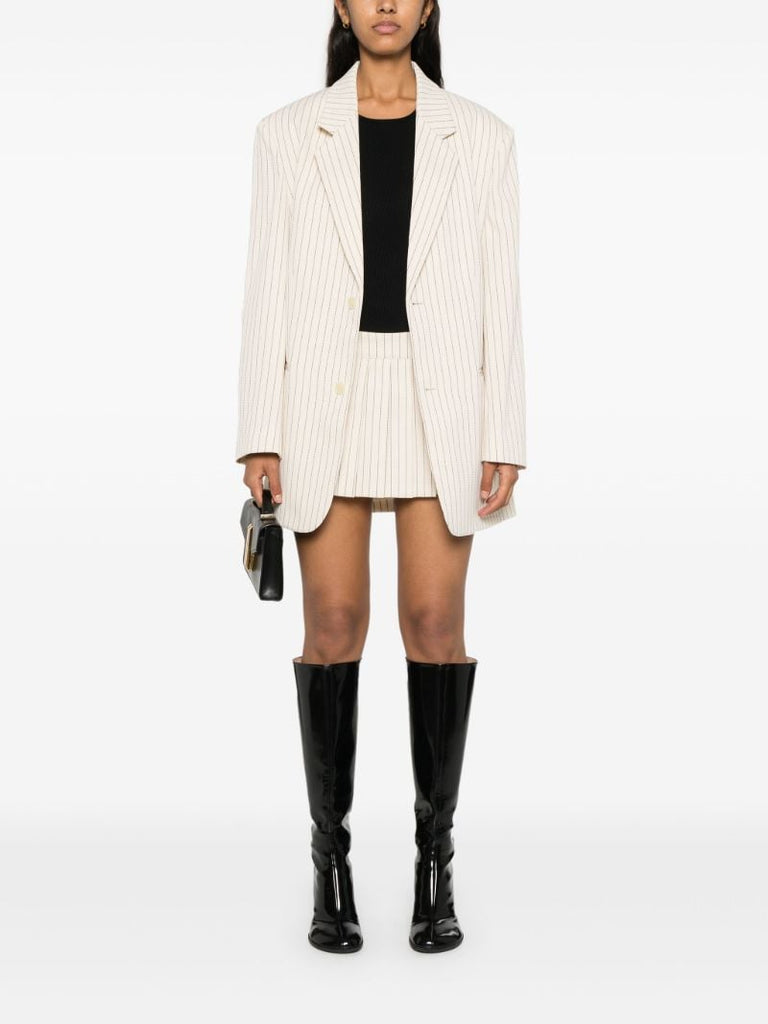 Neutral Pinstripe Pleated Skirt