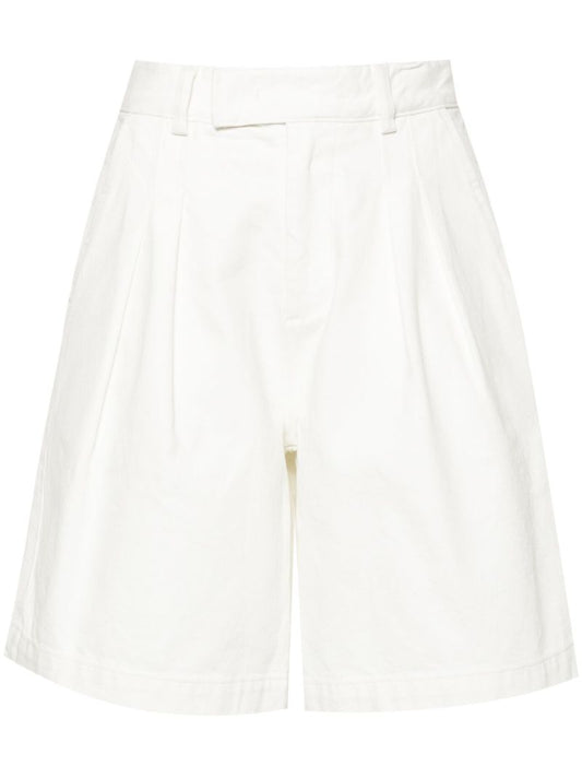White Pleat Denim Shorts