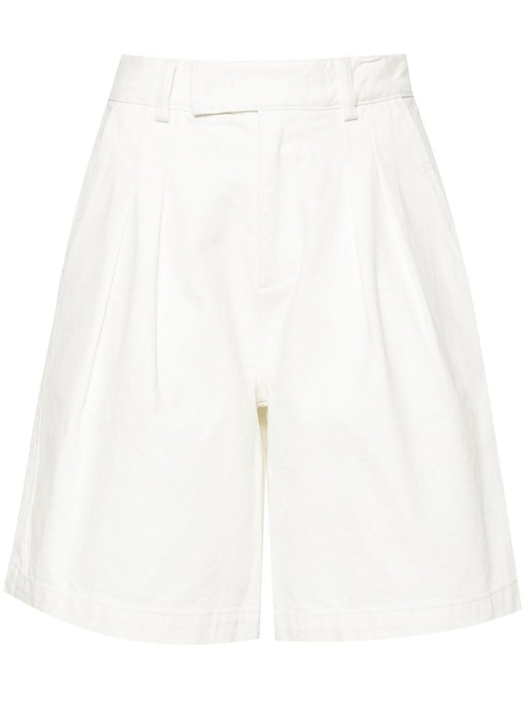 White Pleat Denim Shorts