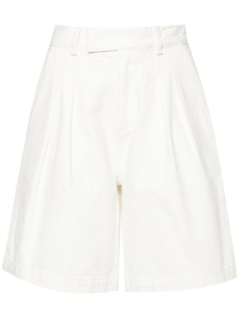 White Pleat Denim Shorts