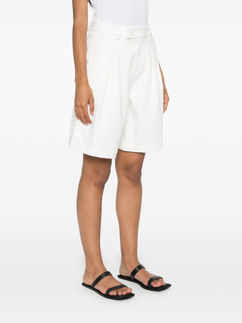 White Pleat Denim Shorts