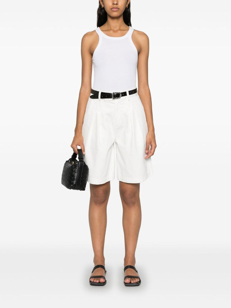 White Pleat Denim Shorts