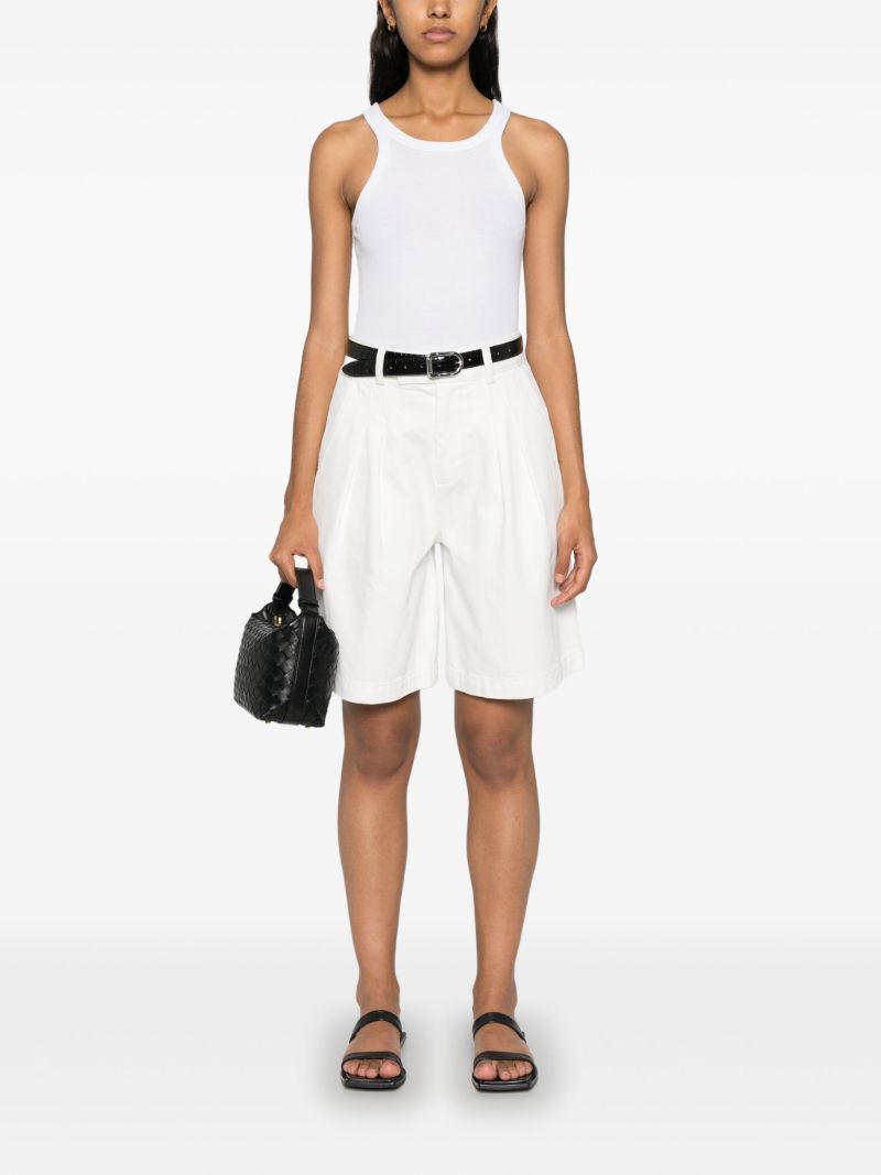 White Pleat Denim Shorts
