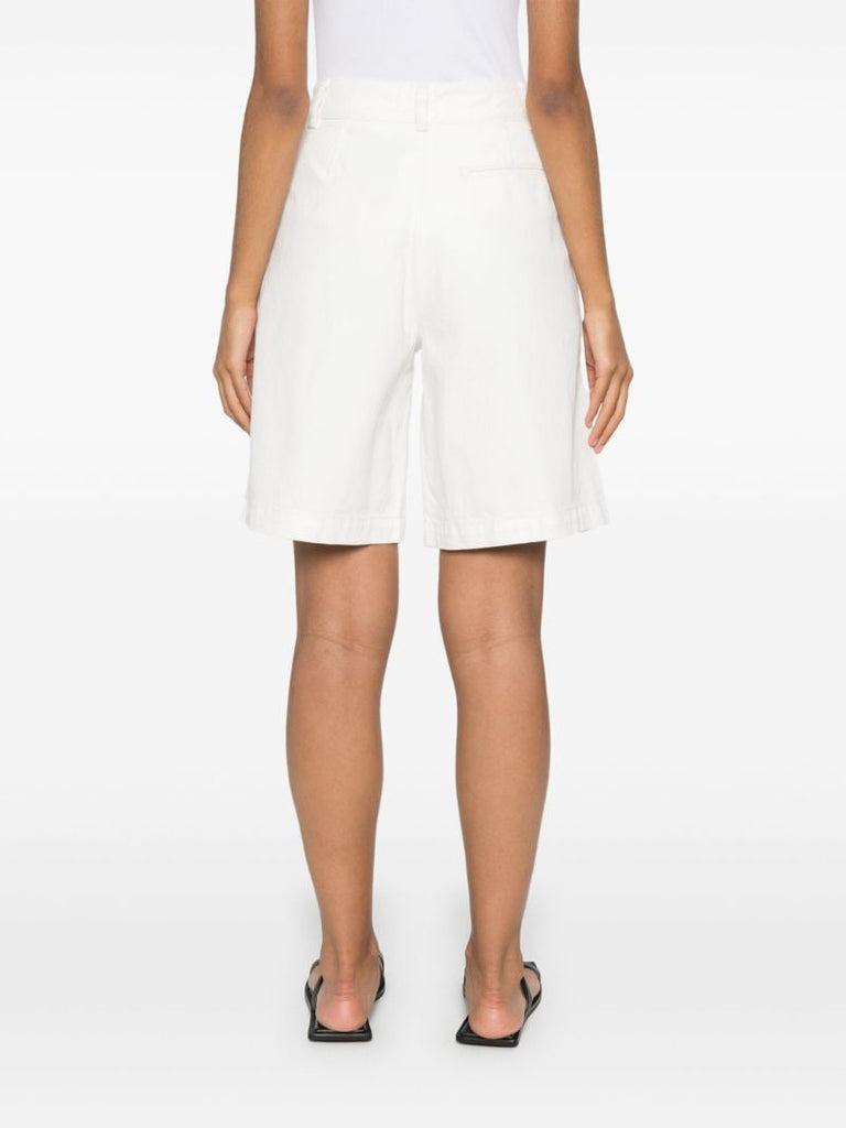 White Pleat Denim Shorts