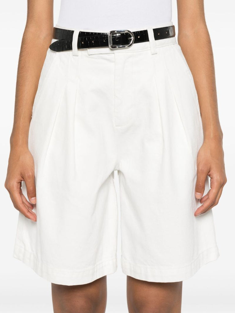 White Pleat Denim Shorts