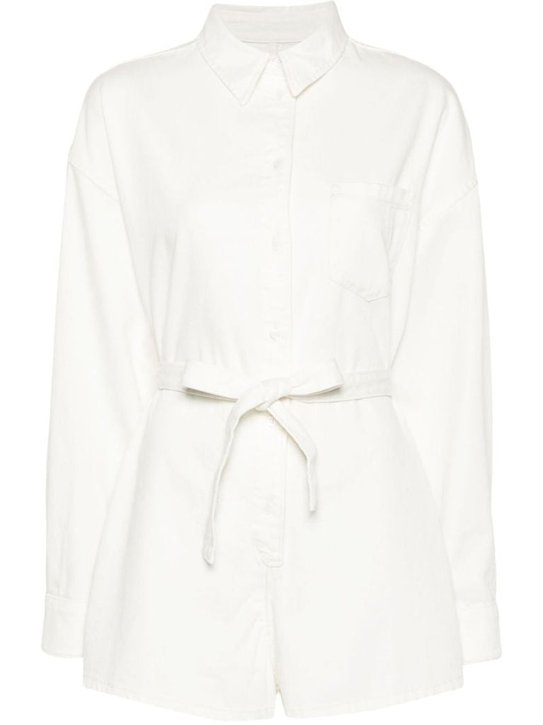 White Denim Tied Waist Playsuit