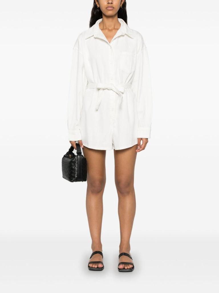 White Denim Tied Waist Playsuit