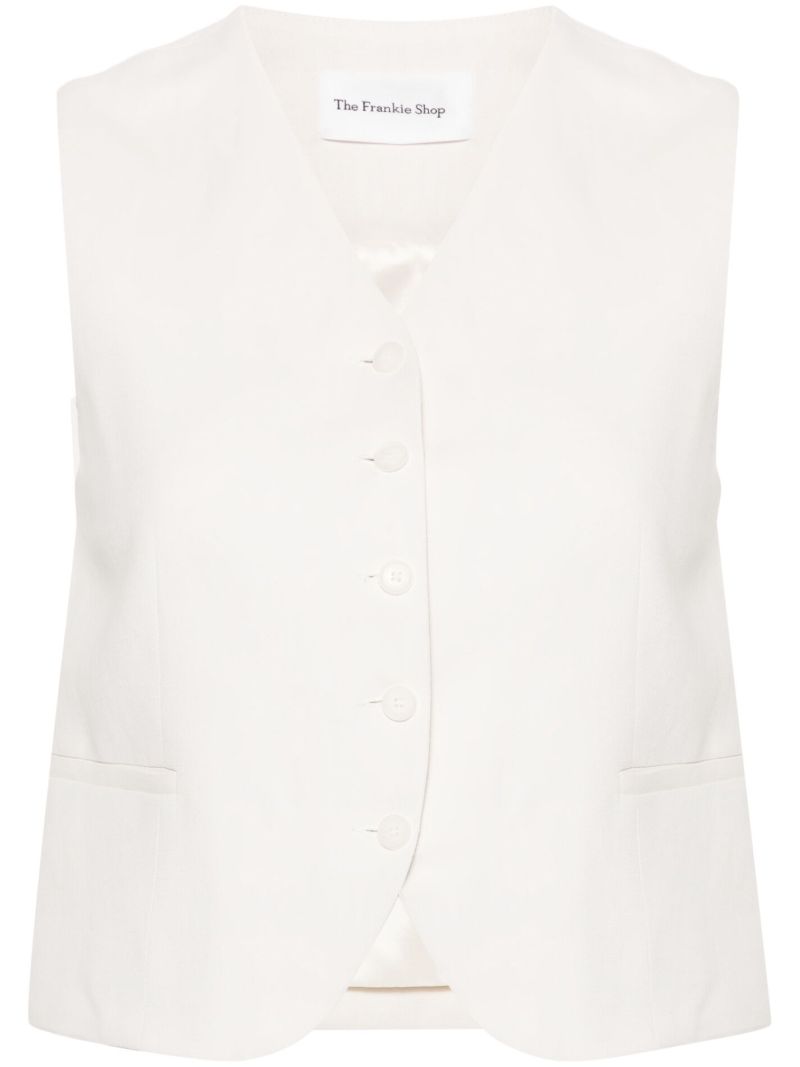 White Twill V-neck Waistcoat