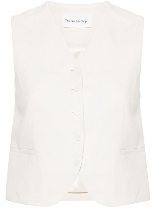 White Twill V-neck Waistcoat