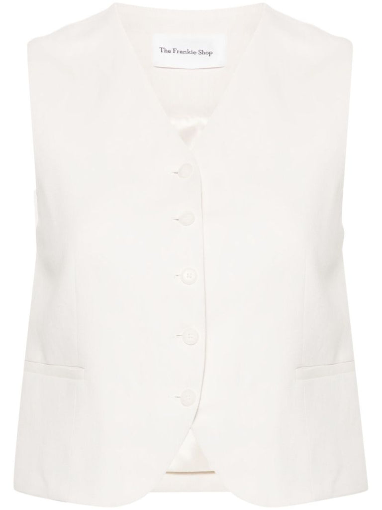 White Twill V-neck Waistcoat