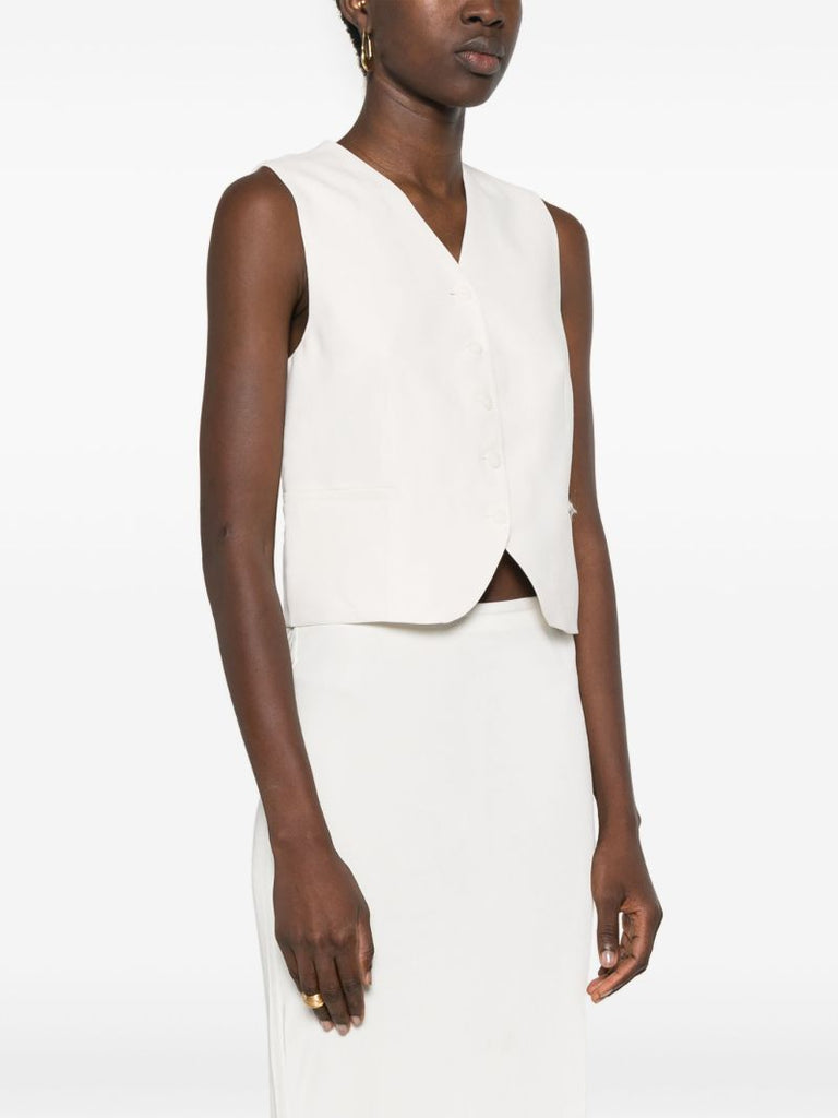 White Twill V-neck Waistcoat
