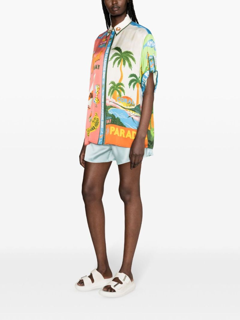 X Alan Berry Rhys Pink Paradiso-print Silk Shirt