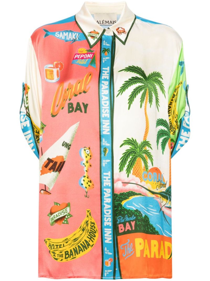 X Alan Berry Rhys Pink Paradiso-print Silk Shirt