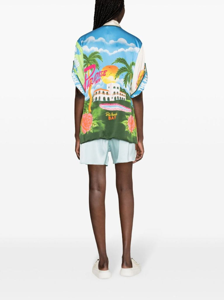 X Alan Berry Rhys Pink Paradiso-print Silk Shirt