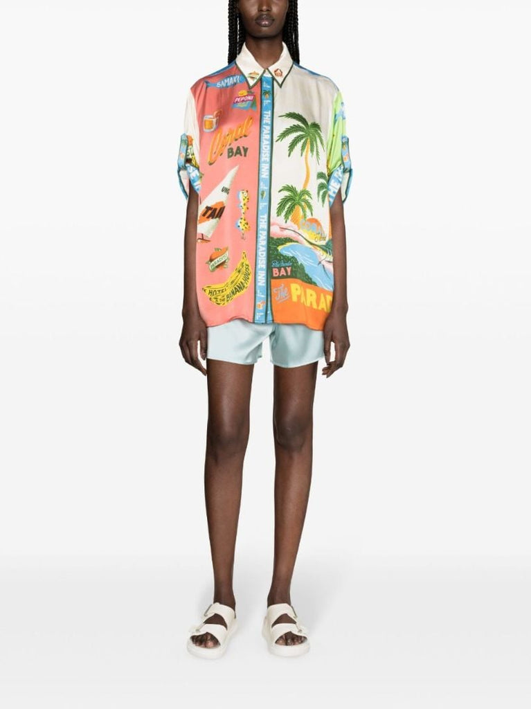 X Alan Berry Rhys Pink Paradiso-print Silk Shirt