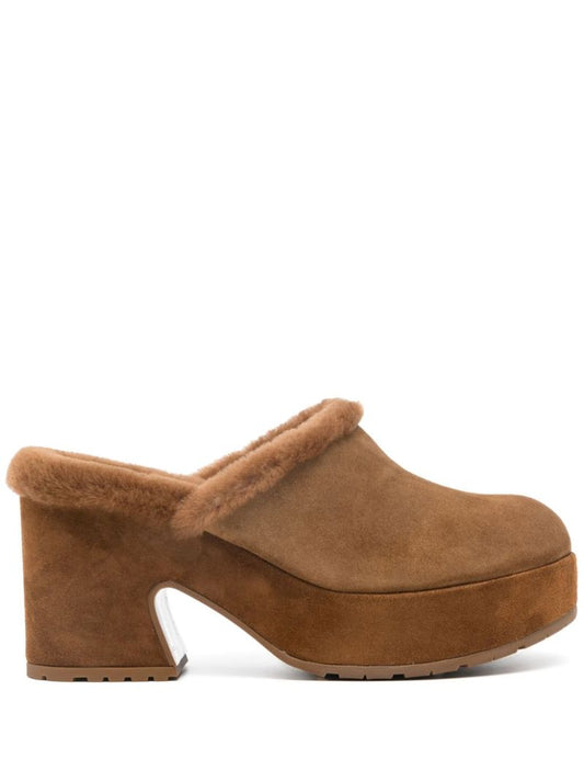 Brown 95mm Platform Suede Mules