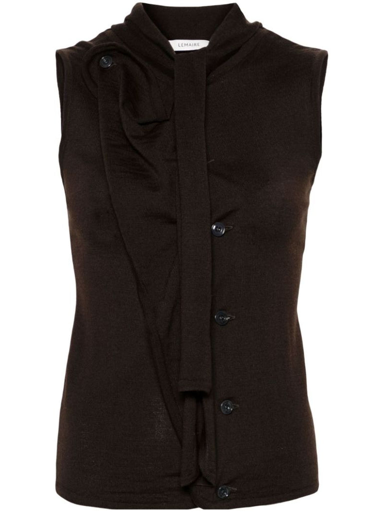 Brown Asymmetric Sleeveless Cardigan