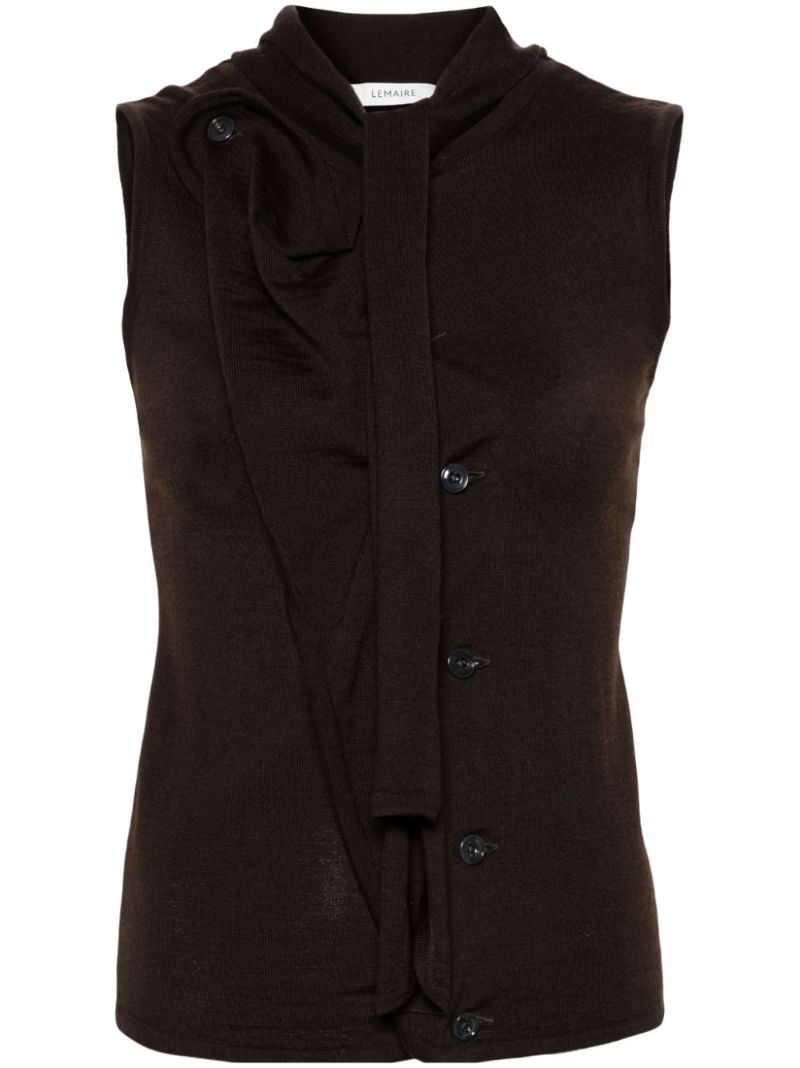 Brown Asymmetric Sleeveless Cardigan