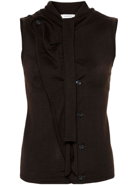 Brown Asymmetric Sleeveless Cardigan
