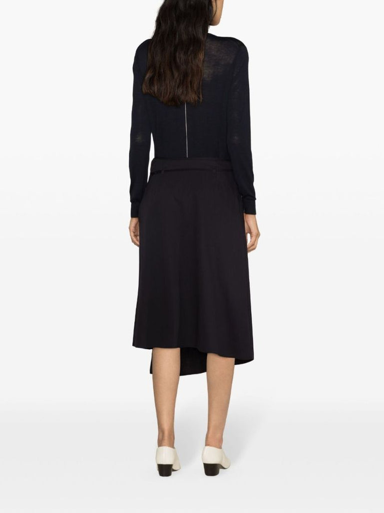 Blue Asymmetric Cotton Midi Skirt