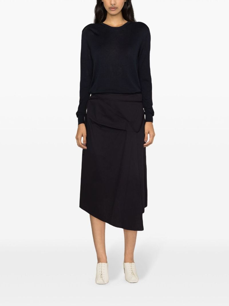 Blue Asymmetric Cotton Midi Skirt