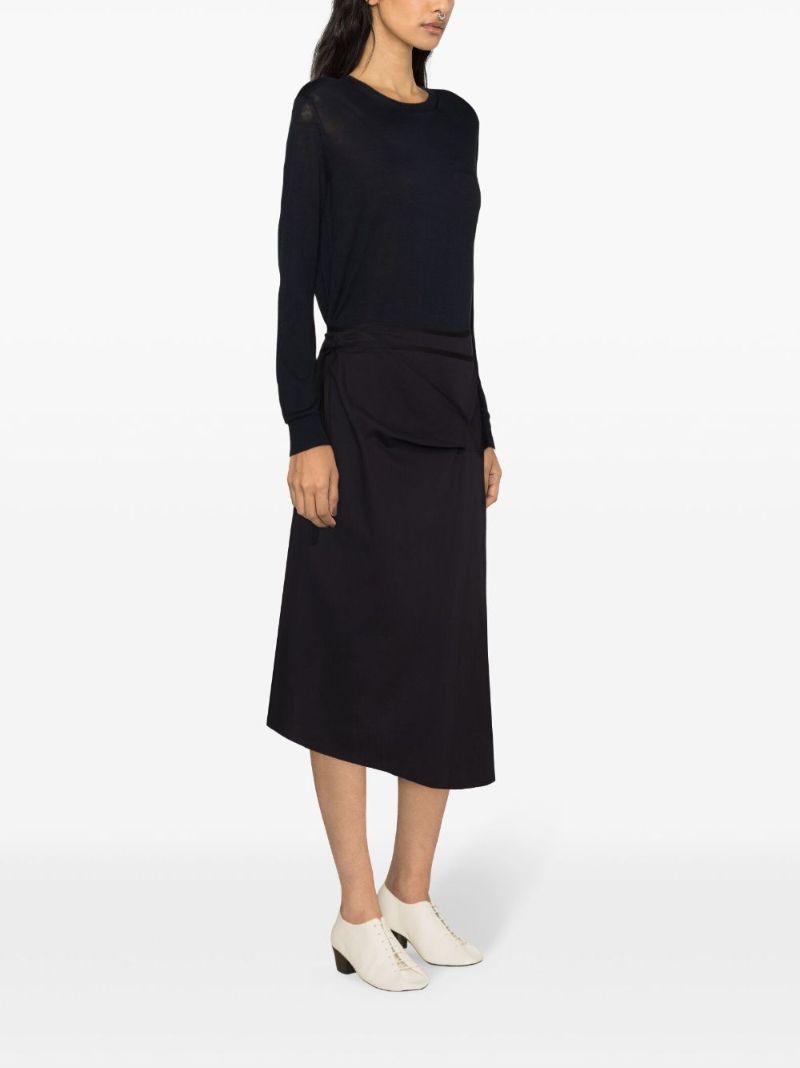 Blue Asymmetric Cotton Midi Skirt