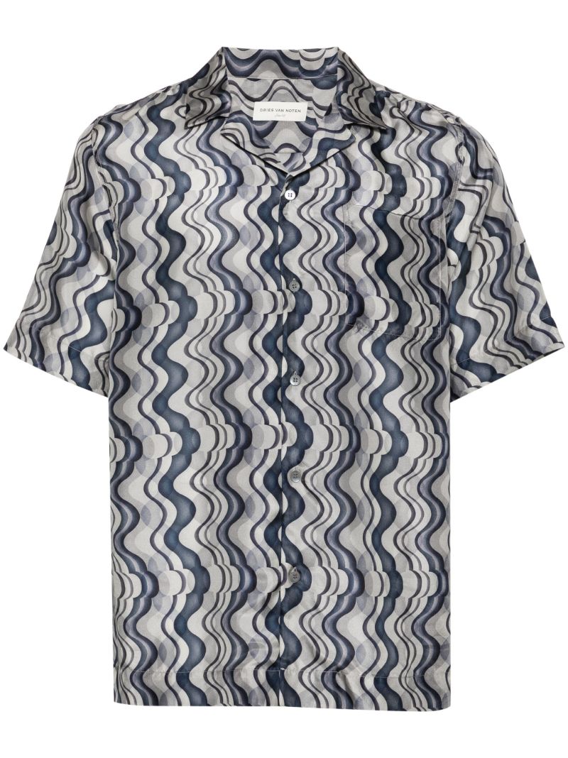 Grey Abstract Print Silk Shirt