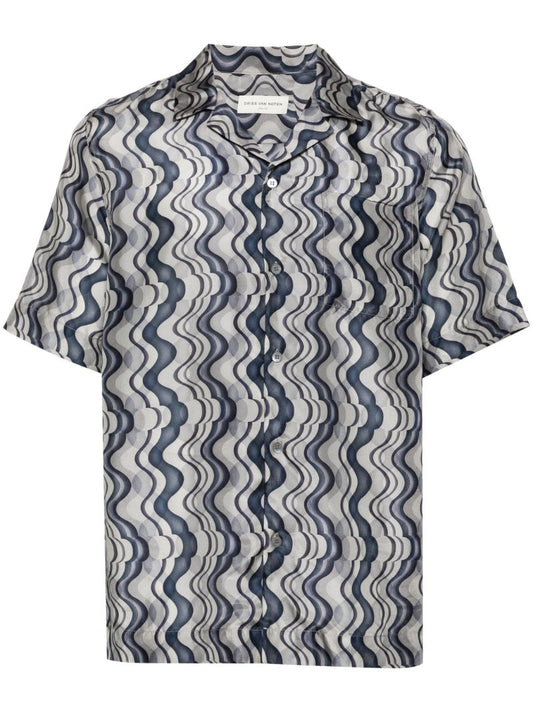 Grey Abstract Print Silk Shirt
