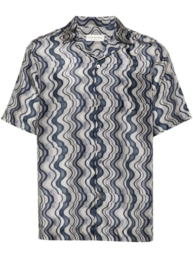 Grey Abstract Print Silk Shirt
