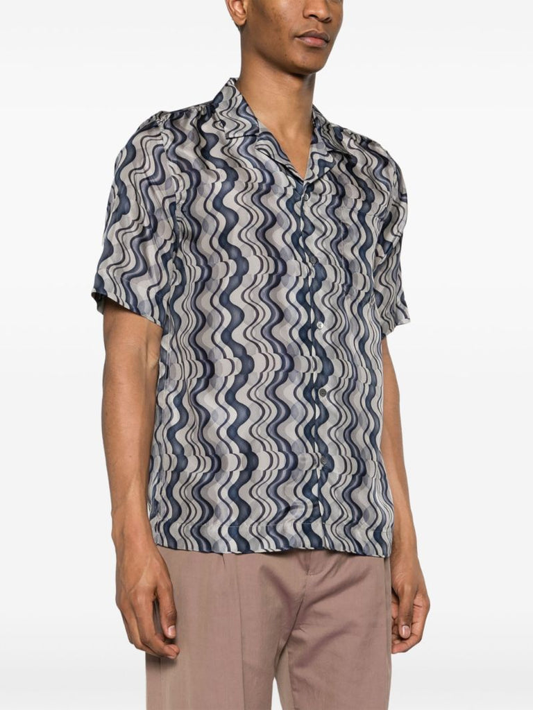 Grey Abstract Print Silk Shirt