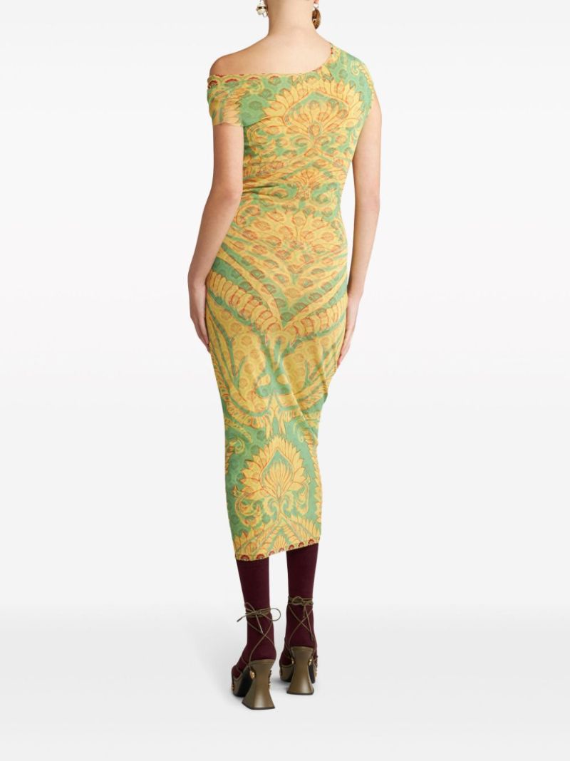 Yellow Printed Mesh Midi Dress