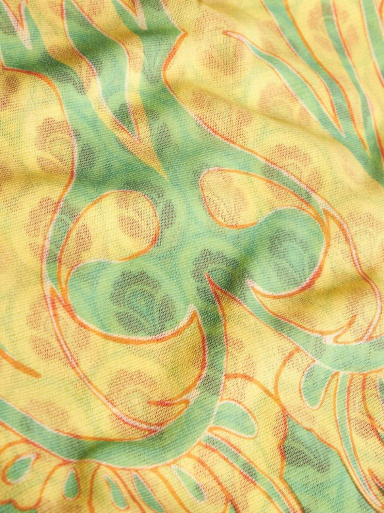 Yellow Printed Mesh Midi Dress