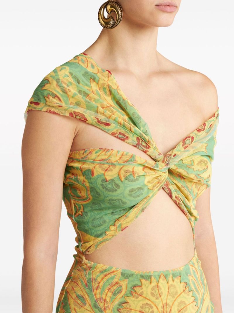 Yellow Printed Mesh Midi Dress