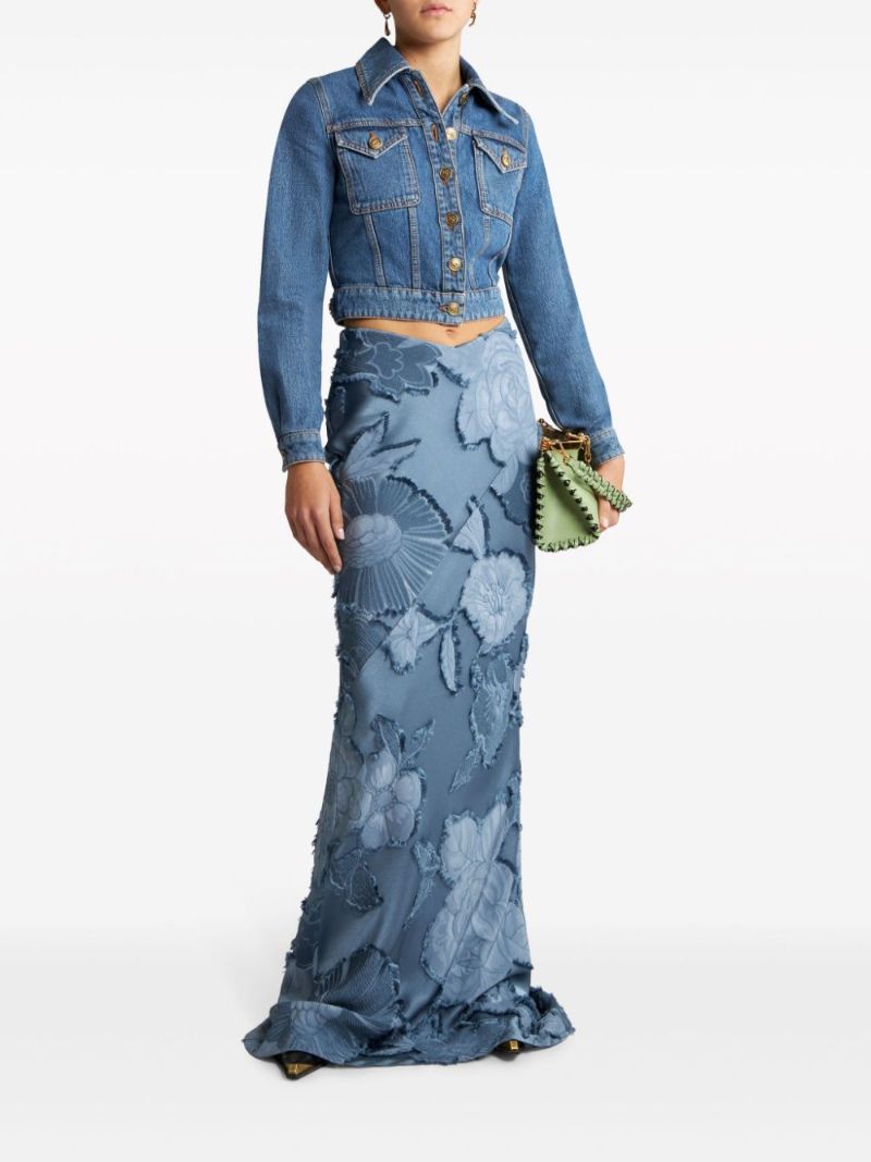 Blue Floral-jacquard Maxi Skirt