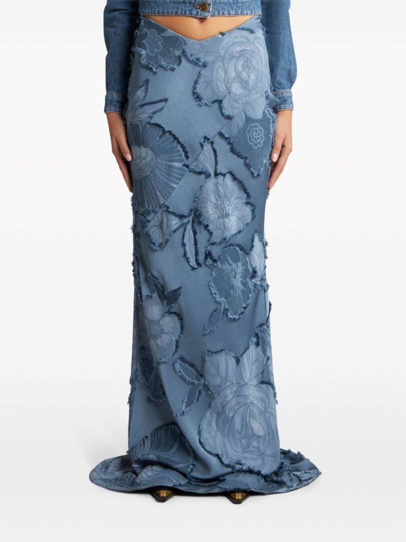 Blue Floral-jacquard Maxi Skirt