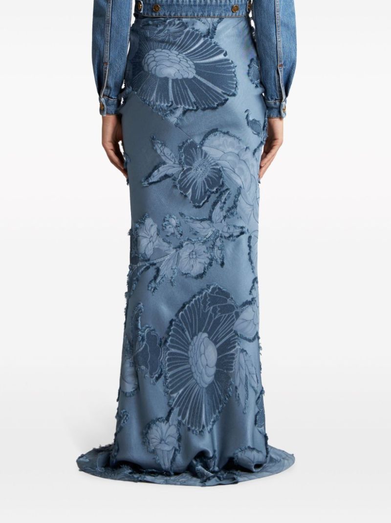 Blue Floral-jacquard Maxi Skirt