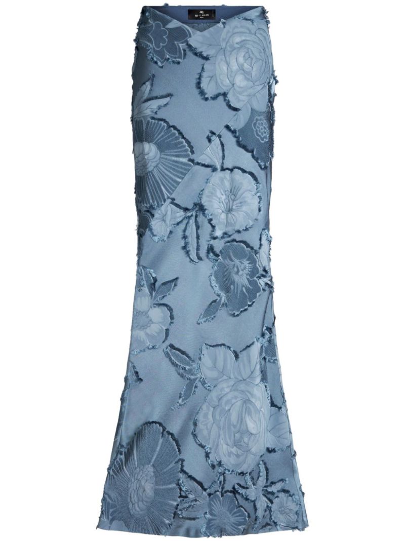 Blue Floral-jacquard Maxi Skirt