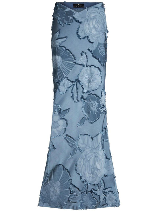 Blue Floral-jacquard Maxi Skirt