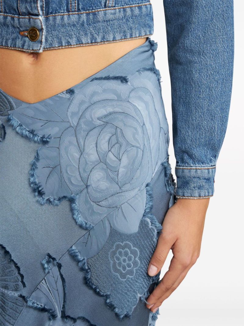 Blue Floral-jacquard Maxi Skirt