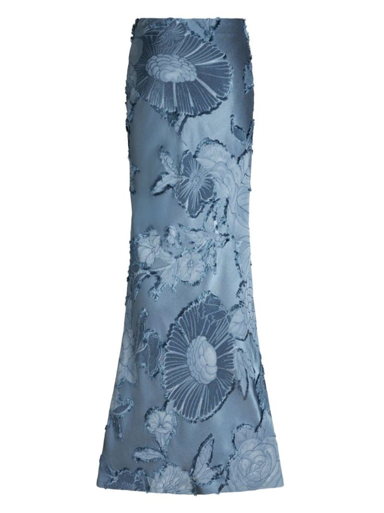 Blue Floral-jacquard Maxi Skirt