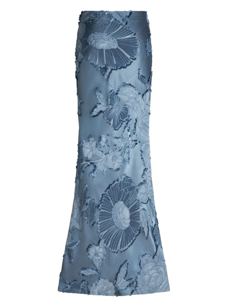 Blue Floral-jacquard Maxi Skirt