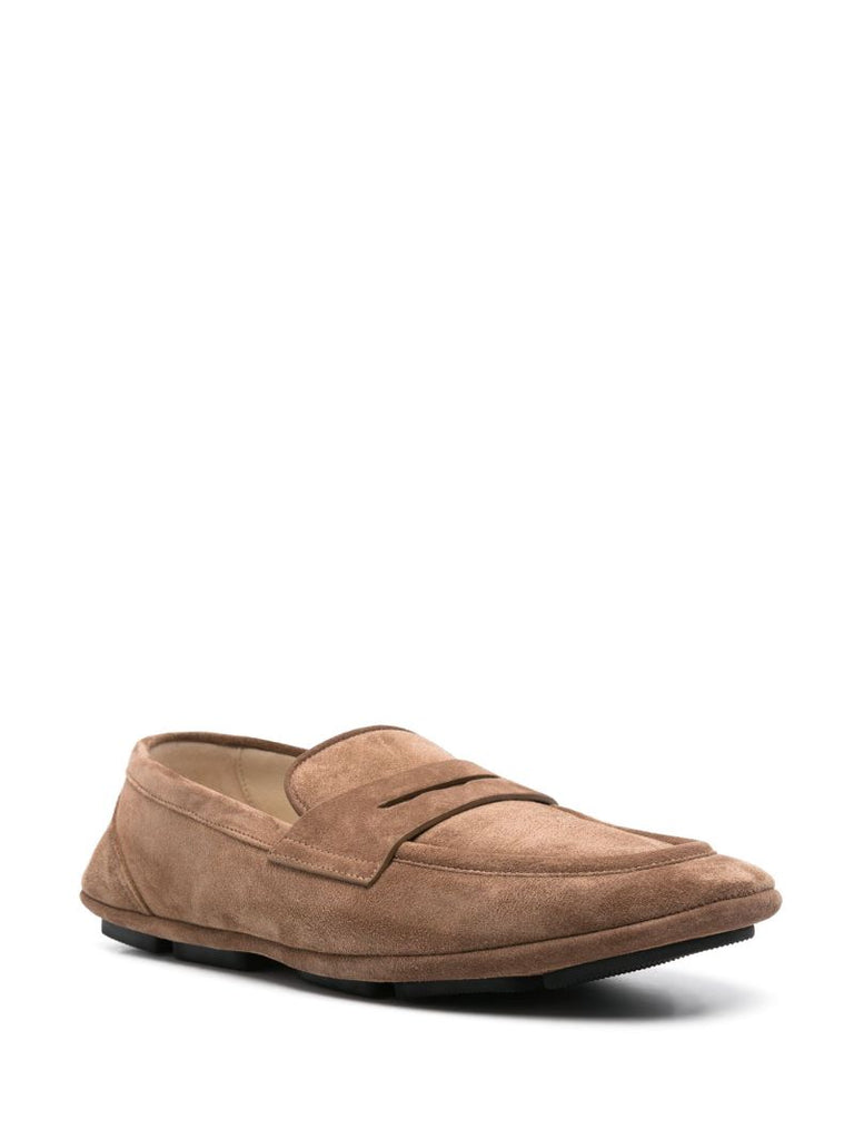 Brown Suede Penny Loafers