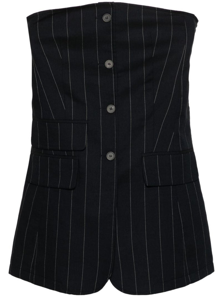 Blue Pinstripe Strapless Top