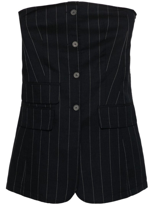 Blue Pinstripe Strapless Top