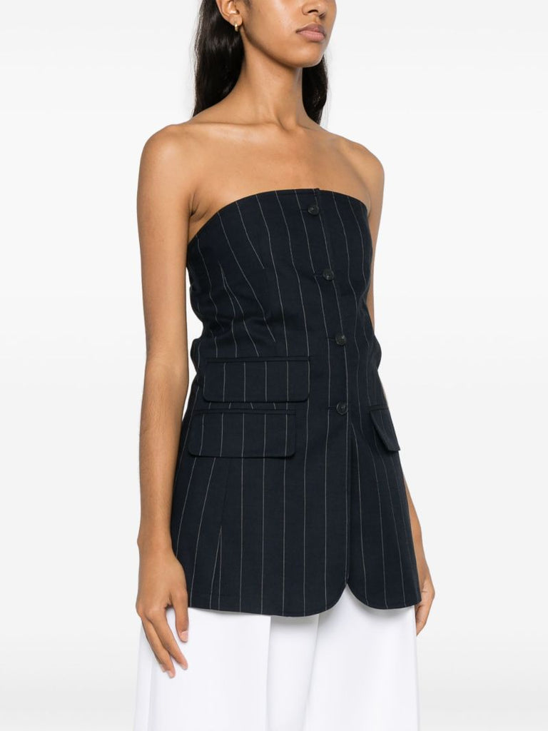 Blue Pinstripe Strapless Top