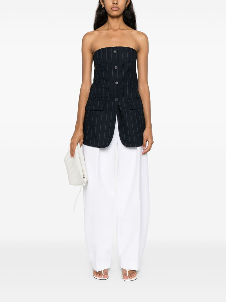 Blue Pinstripe Strapless Top