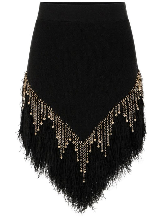 Black Feather Trim Linen Skirt