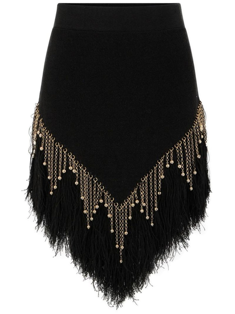 Black Feather Trim Linen Skirt