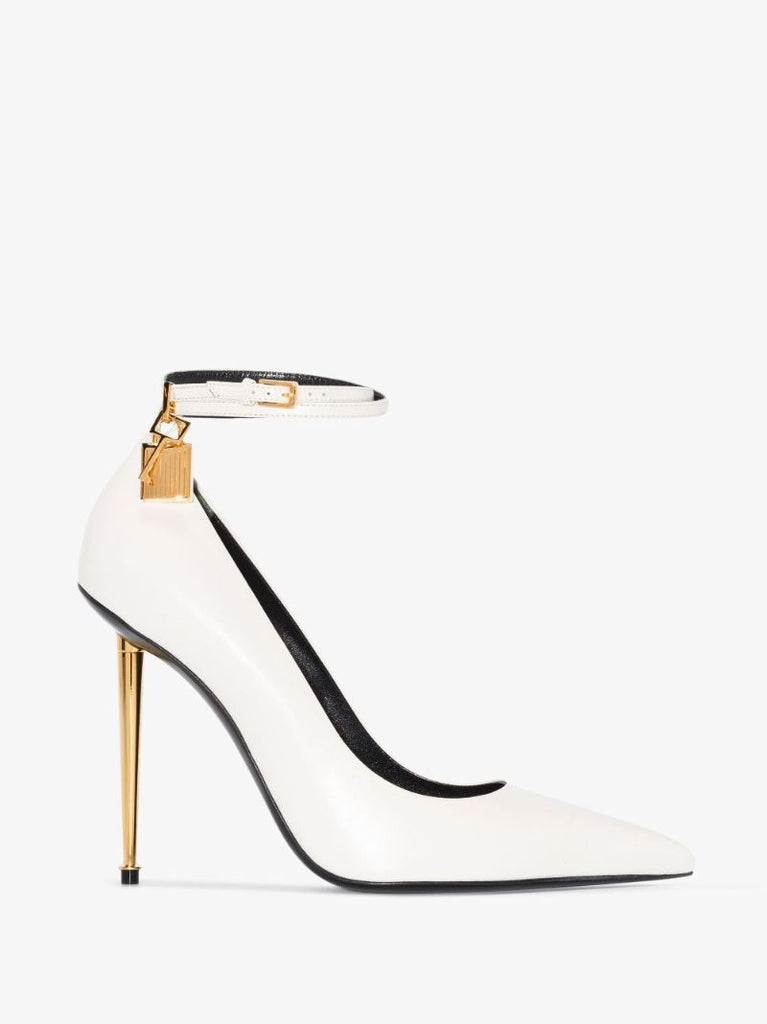 White 105 Padlock Leather Pumps