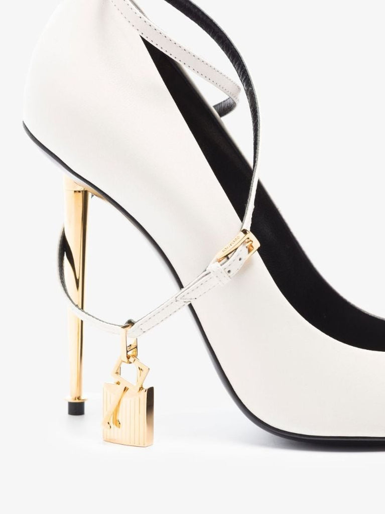 White 105 Padlock Leather Pumps